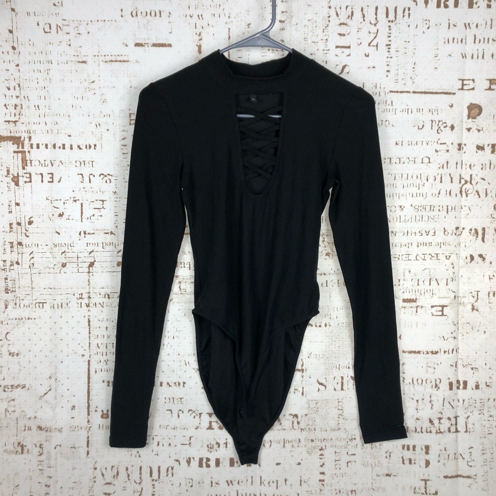 Black Low Cut Crisscross Bodysuit